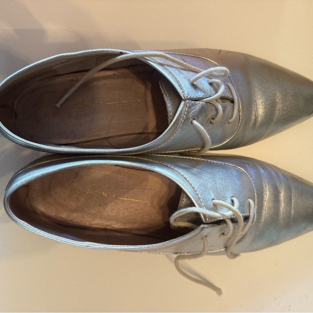 INTENTIONALLY BLANK Metallic Silver Lace-Up Flats